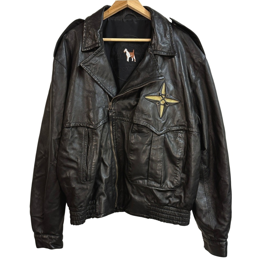 Marco Pierguidi‎ Men's The Duffle Coat Black Leather Jacket Bomber Star Italy 56